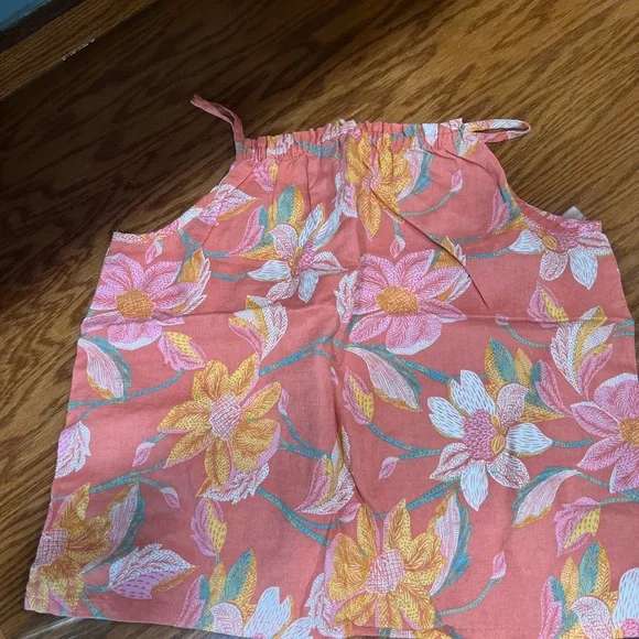 OLD NAVY Beautiful Floral Coral and Yellow Linen Tank Top - Picture 2 of 3